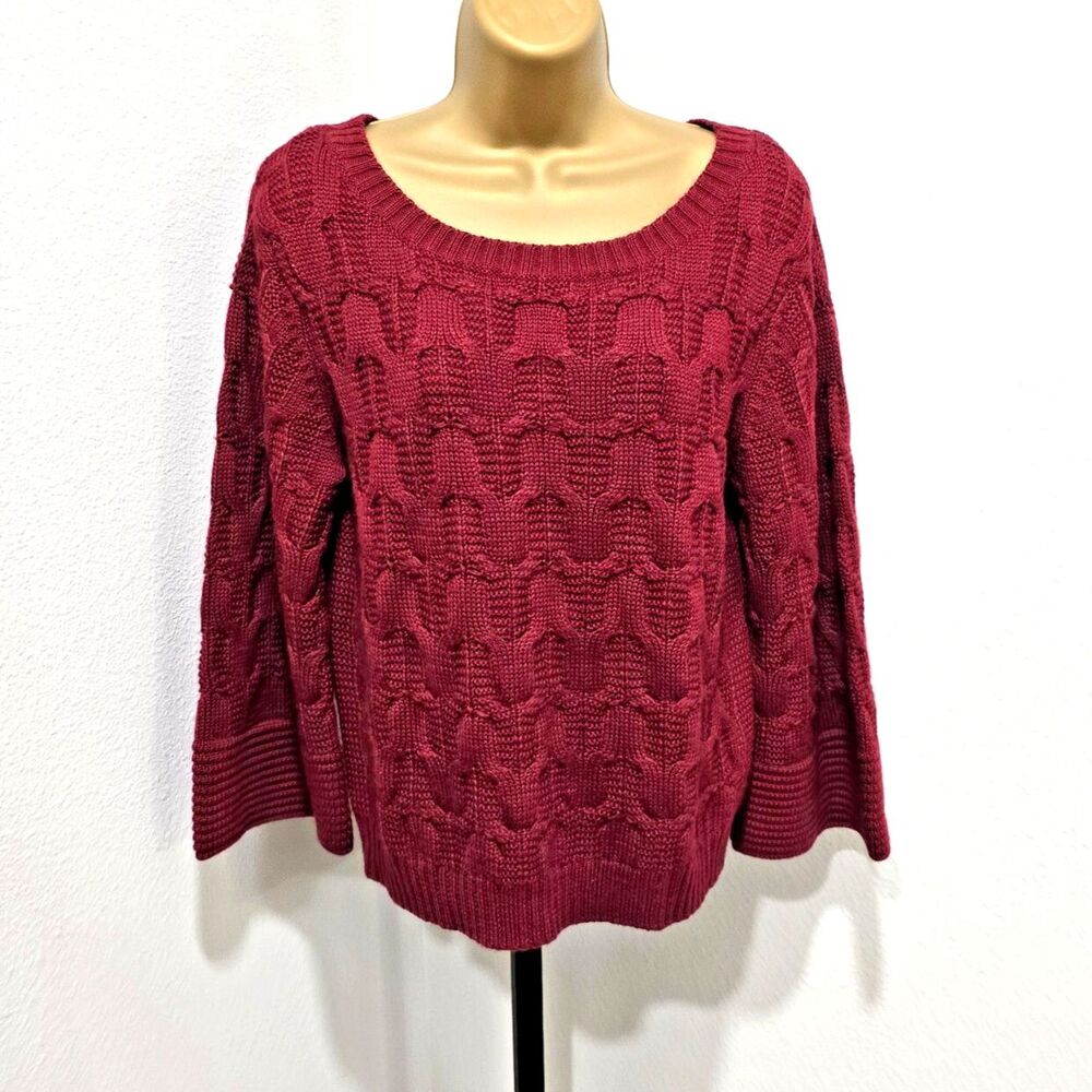 Vintage 90's Spiegel Cable Knit Sweater Wool Blend M Maroon Chunky Flare Sleeve